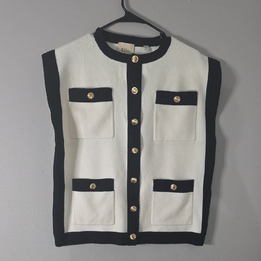 Elie Tahari Black and Cream Sweater Vest NWT